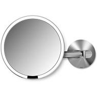 simplehuman Sensor Lighted Makeup Vanity Mirror 8 Round Wall Mount, 5x Magnification, Stainless Steel, Rechargeable And Cordless