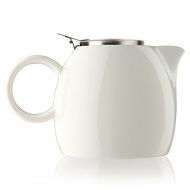 Tea Forte Pugg 24oz Ceramic Teapot with Improved Stainless Tea Infuser, Loose Leaf Tea Steeping For Two, Orchid White