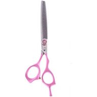 ShearsDirect Japanese 440C 40 Teeth Off Set Handle Design Cutting Shears with Pink Rubber Grip Handle and Adjustable Tension Knob, 7.0-Inch