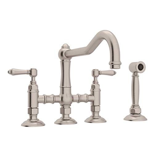  Rohl A1458LMWSSTN-2 Country Kitchen Bridge Style Kitchen Faucet with Sidespray, Satin Nickel