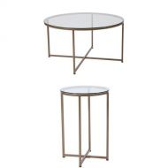 Flash Furniture Greenwich Collection 3 Piece Coffee and End Table Set with Glass Tops and Matte Gold Frames