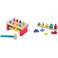 Melissa & Doug Deluxe Pounding Bench - The Original (Best for 2, 3, and 4 Year Olds) & Stack and Sort Board (Wooden Educational Toy with 15 Solid Wood Pieces, Best for 2, 3, and 4