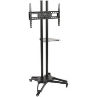 Displays2go 27”w x 67.5”h x 24”d Mobile TV Stand Cart for 37 to 70 Flat Panels, Rolling Lockable Casters, Steel Build  Black (LM1021BC3)