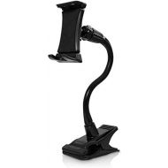 Macally Adjustable Gooseneck Tablet Holder & Phone Clip - Works with Phones & Tablets up to 8” - Flexible Phone Holder & Tablet Mount with Clip On Clamp for Desks up to 1.75” Thick