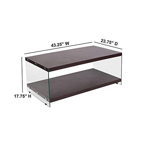  Flash Furniture Weston Collection Natural Wood Grain Finish Coffee Table with Glass Frame and Shelves