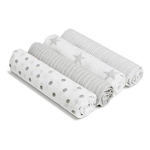  aden + anais 4 Pack Swaddle Blankets, 47x47, Dusty Gray - 100% Cotton