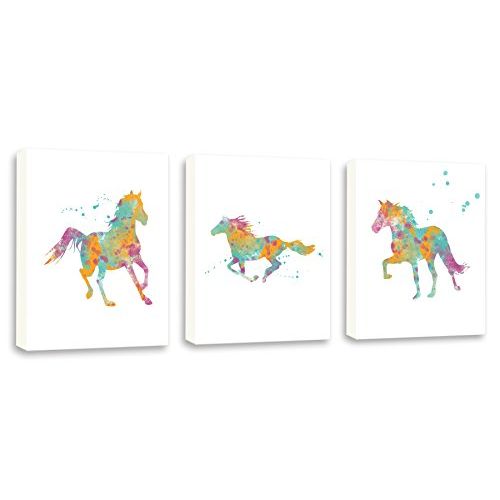  Kularoux Horse Painting, Contemporary Wall Art, Girls Wall Art, NUrsery Decal, Set Of Three Limited Edition Gallery Wrapped Canvases
