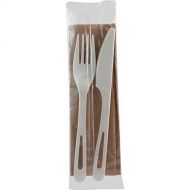 World Centric AS-PS-FKN Compostable TPLA Assorted Cutlery Individually Wrapped with Fork, Knife, Napkin (Pack of 500 Sets)