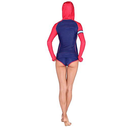  WNDSYN Long Sleeve Swimsuit Sunscreen Shirt Quick dry Wetsuit Zipper Suit for Women Hooded Jacket+ Shorts