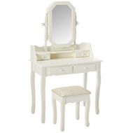 Fineboard Vanity Table Set with Stool and Jewelry Organizer Cabinet with 4 Drawers, White