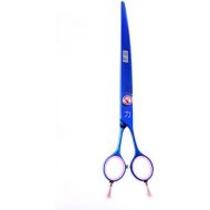 ShearsDirect Japanese 440C Curved Blue Titanium Cutting Shears with Pink Gem Stone Tension and Double Finger Rest, 8.0-Inch