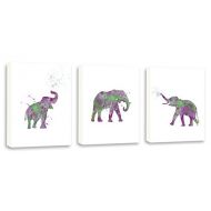 Kularoux Elephant Art, Watercolor Painting, Animal Art, Nursery Wall Art, Set of Three Limited Edition Gallery Wrapped Canvases
