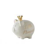 Mud Pie Little Princess Piggy Bank, Gold CrownWhite Ceramic
