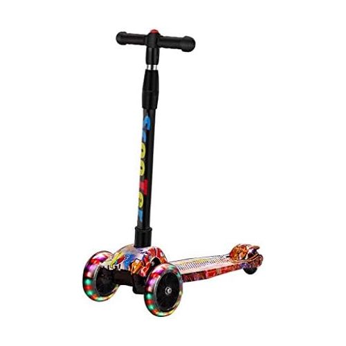  Marke: Kinder Roller Dreiradscooter Roller 2-6-8-12 Jahre altes vierradriges Musik-Blitz-Fuss-Schwingenauto, das den Roller der Kinder faltet FANJIANI (Farbe : A)