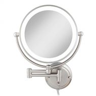 Zadro Extra Large Premium Glamour Dual-Sided 5X/1X Magnification Wall Mount 12-inch Dimmable Bathroom Makeup Mirror, Satin Nickel