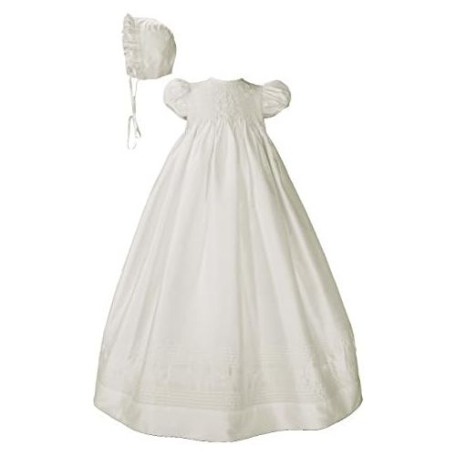  Little Things Mean A Lot Girls White Silk Dress Christening Gown Baptism Gown with Smocked Bodice