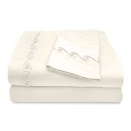Veratex The Chenille Swirl Collection 100% Egyptian Cotton Sateen 500 Thread Count King Size Sheet Set With Elegant Stitch Hem Design, Ivory