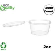 EcoQuality [2000 Pack] 2 Oz Leak Proof Plastic Condiment Souffle Containers with Attached Lids - Portion Cup with Hinged Lid Perfect for Sauces, Samples, Slime, Jello Shot, Food St
