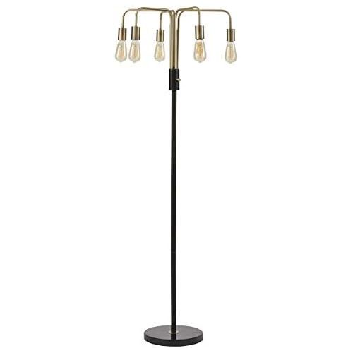  Rivet Theory Edison Bulb 5-Arm Floor Lamp, 60H, With Bulbs, Black and Brass Finish