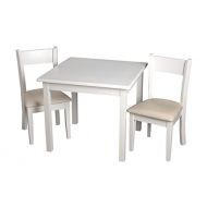 Gift Mark Childrens Square Table with 2 Matching Off White Upholstered Chairs and Seat Cushions