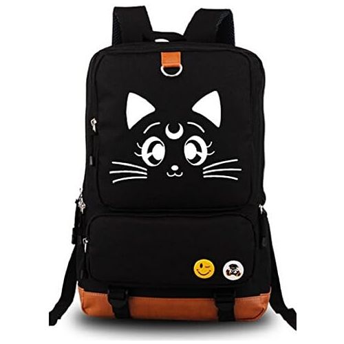  Siawasey Sailor Moon Anime Luna Cosplay Messenger Bag Backpack Rucksack School Bag (Black)