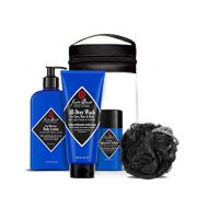 JACK BLACK  Clean & Cool Body Basics Set  All-Over Wash for Face, Hair & Body, Pit Boss Antiperspirant & Deodorant, Cool Moisture Body Lotion, Deluxe Black Netted Sponge, Wax Can