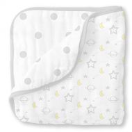 SwaddleDesigns 4-Layer Cotton Muslin Luxe Blanket, Cuddle and Dream, Sterling Goodnight and Dots