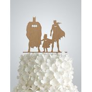 Brand: Frog Studio Home Wood Wedding cake Topper inspired by Batman and Batgirl + kid girl