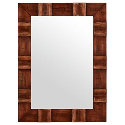  Amazon Brand  Stone & Beam Rustic Wood Frame Hanging Wall Mirror, 31.5 Inch Height, Brown