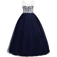 [아마존 핫딜] [아마존핫딜]IWEMEK 5-16T Little/Big Girls Floor Length Lace Tulle Bridesmaid Dress Flower Pageant Party Wedding Maxi Evening Dance Gown