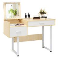 Caraya Combining Simplicity Fashion Glamorous Vanity Table with Flip Top Square Mirror Makeup Dressing Table, Writing Desk
