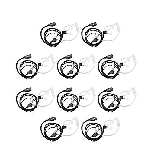  XFOX 10Pcs Xfox M2PE1210 PTT Clear Acoustic Coil Tube Earpiece Motorola 2Pin Police Earphone with Push to Talk & Line Mic Headset for Motorola Two Way Radio Walkie Talkie Devices requir