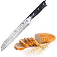 Bruntmor, Tokuso Series 8 Bread Knife Japanese VG10 Damascus Super Steel, 67 Layer High Carbon Stainless Steel Razor Sharp Serrated Edge, Stain & Corrosion Resistant Gift Box Packa