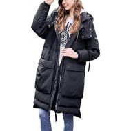 LQYRF Winter Women Long Sleeve Hooded Loose Zip Black Thick Down Jacket 76%~80% White Duck Down Polyester Women Jacket