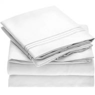 Mellanni Bed Sheet Set Brushed Microfiber 1800 Bedding - Wrinkle, Fade, Stain Resistant - 5 Piece (Split King, White)