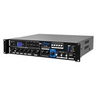 Pyle Multi-Channel Home Audio Power Amplifier - Mixer w 70V 100V Output - 375 Watt Rack Mount Stereo Receiver w 3.5mm AUX USB, Mic Talkover for PA System, Commercial Entertainment Use