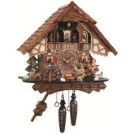 Engstler Quartz Cuckoo Clock Black forest house, turning mill-wheel, moving seesaw