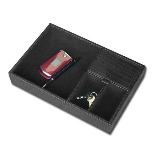  Dacasso A2463 Crocodile Embossed Leather Valet Tray, Standard, Black
