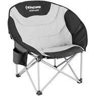 KingCamp Moon Saucer Leisure Heavy Duty Steel Camping Chair Padded Seat with Cooler Bag (Grey with Cup Holder)