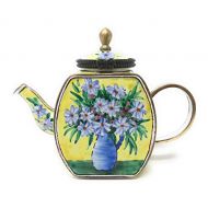 Kelvin Chen White Daisies Enameled Miniature Teapot with Hinged Lid, 4.25 Inches Long