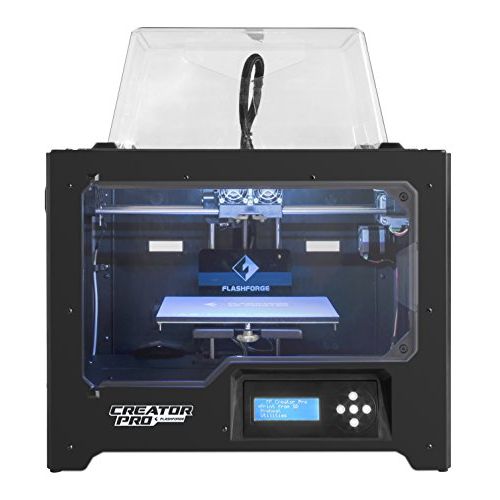  FlashForge 3D Printer Creator Pro, Metal Frame Structure, Acrylic Covers, Optimized Build Platform, Dual Extruder W2 Spools, Works with ABS and PLA