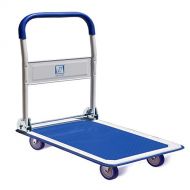 Push Cart Dolly by Wellmax, Moving Platform Hand Truck, Foldable for Easy Storage and 360 Degree Swivel Wheels with 660lb Weight Capacity, Blue Color