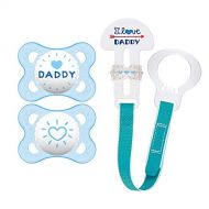 MAM Pacifier and MAM Pacifier Clip Value Pack (2 Pacifiers & 1 Clip), Pacifiers 0-6 Months, Baby Boy Pacifier “I Love Daddy” Design, Baby Pacifier Clips