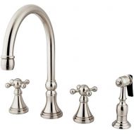 Kingston Brass KS2798KXBS Governor Deck Mount Kitchen Faucet with Brass Sprayer, 8-1/4-Inch, Brushed Nickel