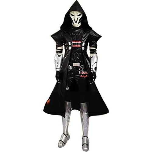  AGLAYOUPIN Adult Black Uniform Costume Full Set with Skull Mask Halloween Carnival