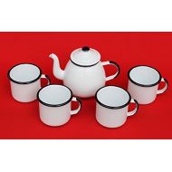 DanDiBo 5 pcs. Set Teapot + 4 Cups 582AB+501/8 enamelled Coffee can Enamel (white)