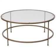 Flash Furniture Astoria Collection Glass Coffee Table with Matte Gold Frame