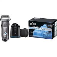 Braun Series 7 7865cc Wet & Dry Electric Shaver for Men with Clean & Charge System, Premium Grey Cordless Razor, Razors, Shavers, Pop up Trimmer, Travel Case, and 4 pack of replace