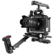 JTZ DP30 Camera Cage with 15mm Rail Rod Baseplate Rig and Top Handle + Electronic Handle Grip + Shoulder Pad Extension Arm Bracket Support for Blackmagic Cinema Camera BMCC Camera
