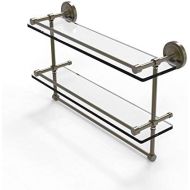 Allied Precision Industries Allied Brass PRBP-2TB22-GAL-ABR 22-Inch Gallery Double Glass Shelf with Towel Bar, Antique Brass